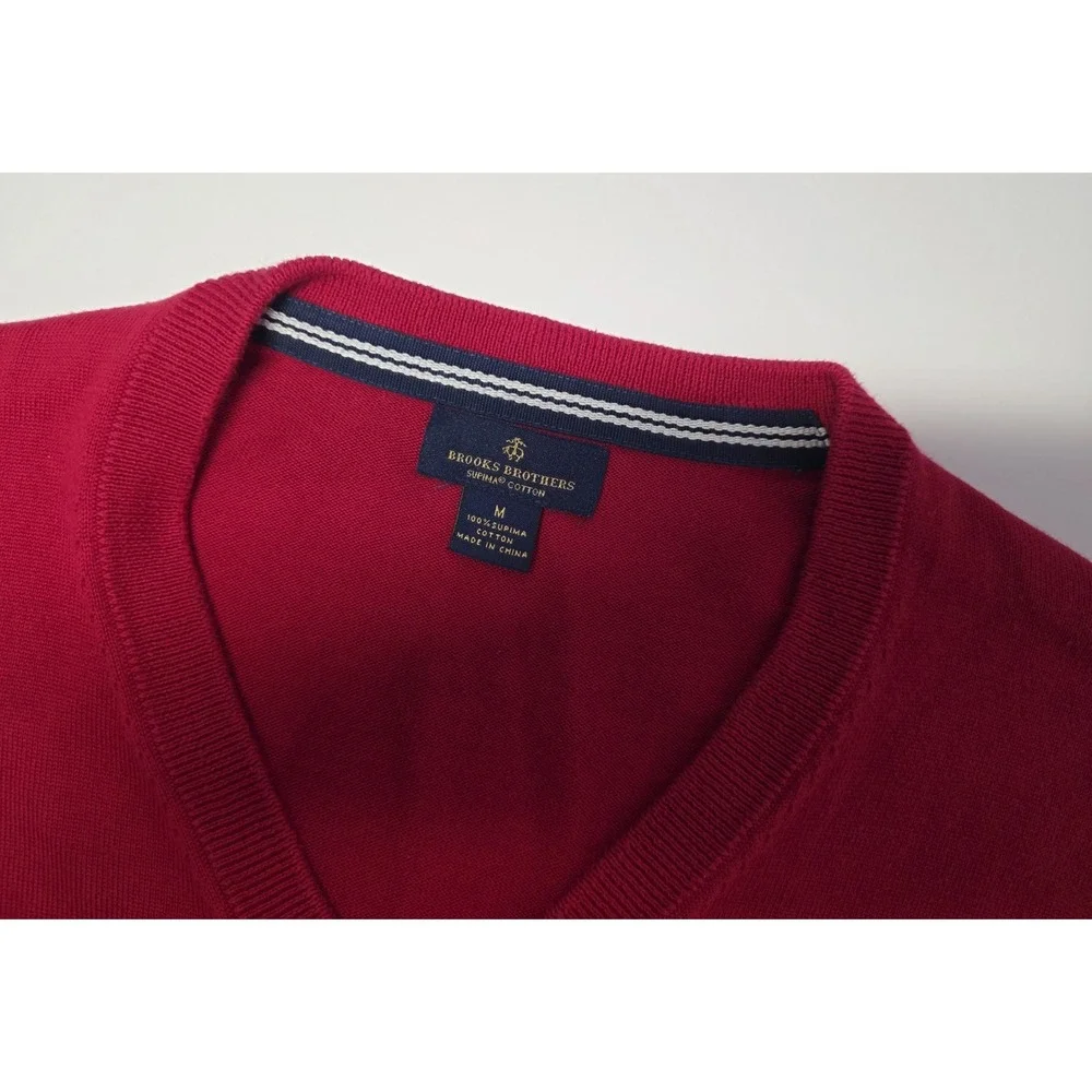 Brooks Brothers Mens‎ Size XL 100% Supima Cotton Red Long Sleeve V Neck Pullover